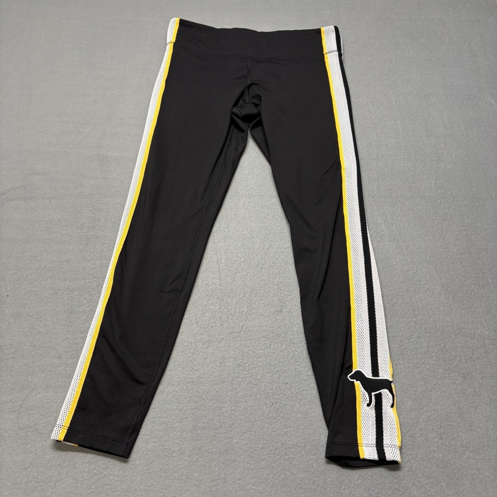 Victoria' Secret PINK Capri Black Yellow White Stripe Puppy Logo Size M